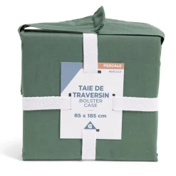 Taie de traversin 85x185cm 100% coton percale vert < Gifi