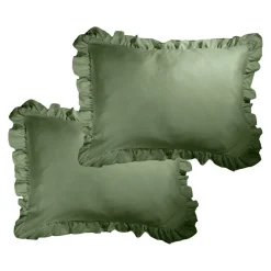 Taie d'oreiller rectangulaire satinée unie à volants 50x70cm (3 modèles) < Gifi New