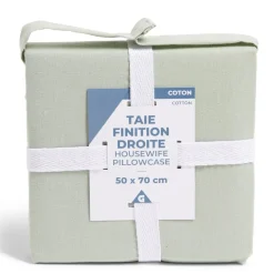 Taie d'oreiller 50x70cm 100% coton finition droite vert céladon < Gifi