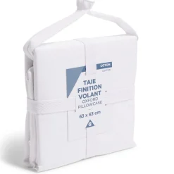 Taie d'oreiller 63x63cm 100% coton finition volant blanc