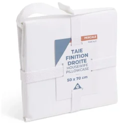 Taie d'oreiller 50x70cm 100% coton percale finition droite blanc < Gifi Outlet