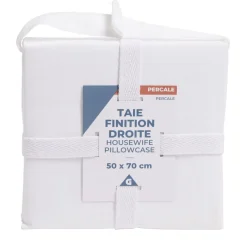 Taie d'oreiller 50x70cm 100% coton percale finition droite blanc < Gifi Outlet
