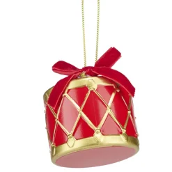 Tambours de Noël rouges et dorés x3 à suspendre L7cm