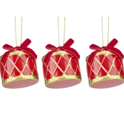 Tambours de Noël rouges et dorés x3 à suspendre L7cm