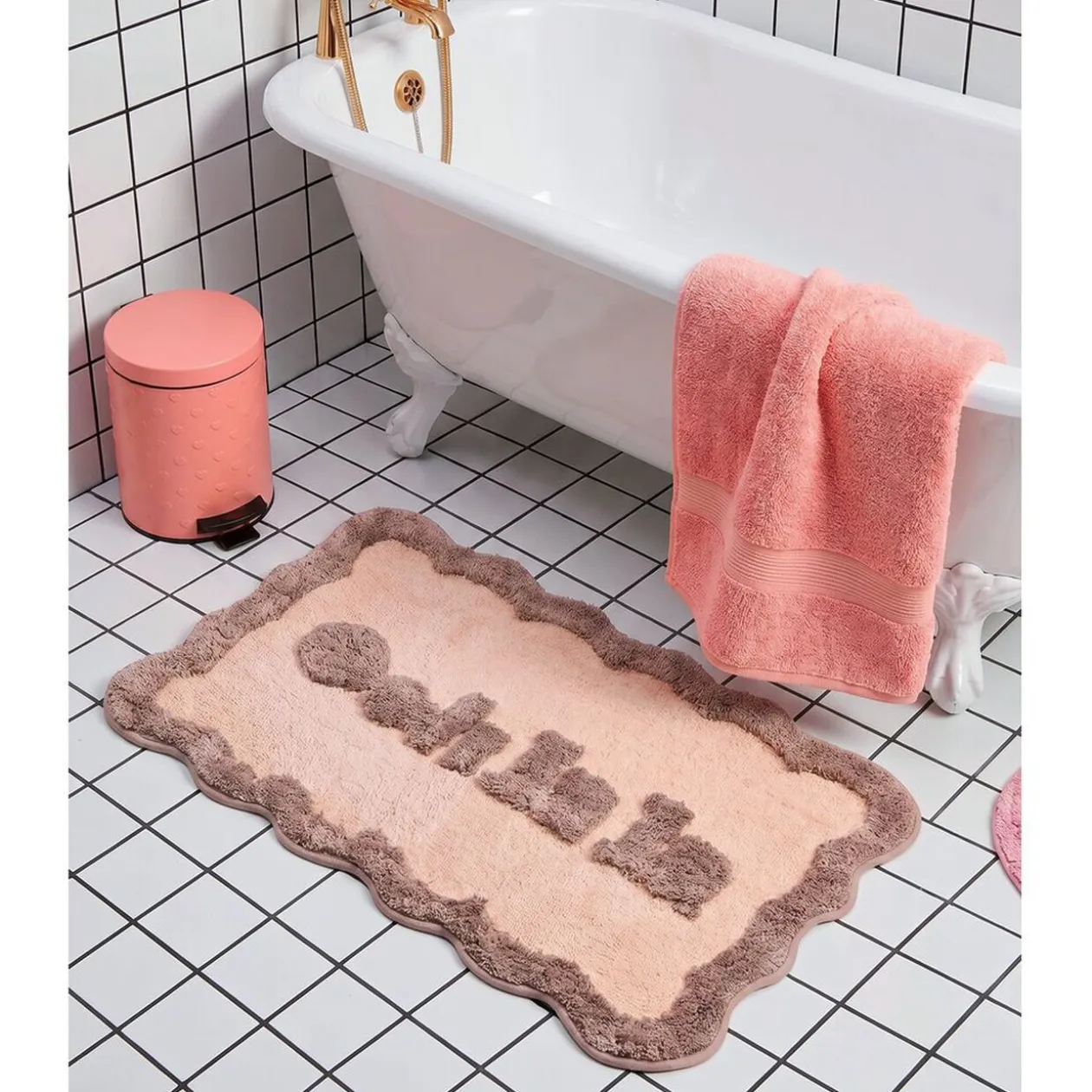 Tapis de bain Oohlala tissu bouclette beige 50x80cm