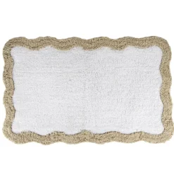 Tapis de bain rectangulaire contour vague coton blanc et beige 50x80cm