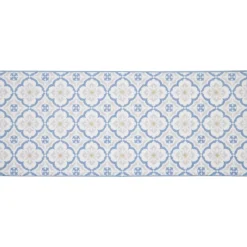 Tapis de cuisine imprimé carreau de ciment bleu et blanc 120x50cm < Gifi Discount