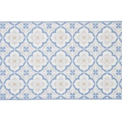 Tapis de cuisine imprimé carreau de ciment bleu et blanc 80x50cm