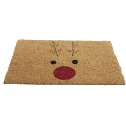 Tapis d'entrée Noël rectangulaire coco motifs renne nez rouge 40x60cm