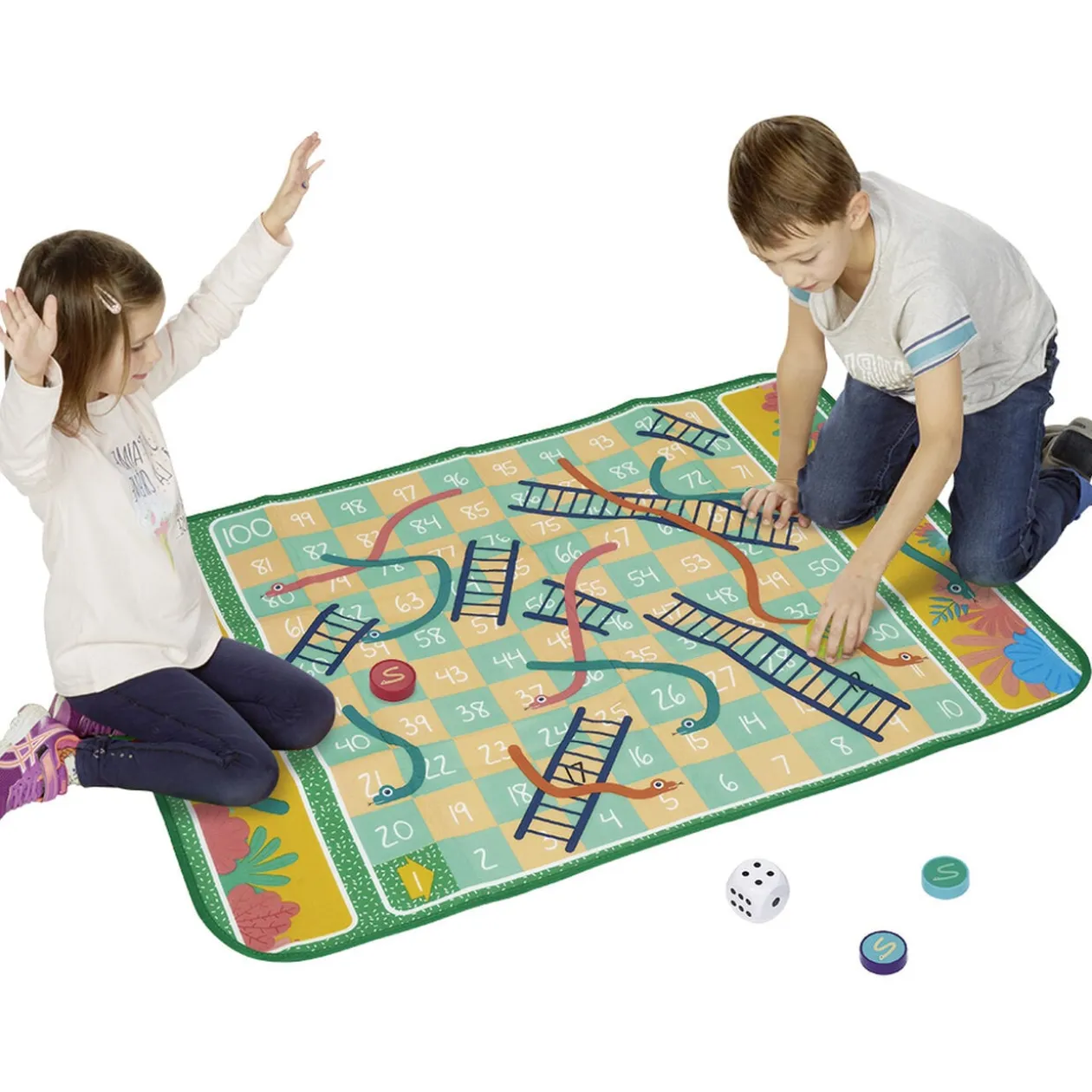 Tapis jeu des serpents XL avec pions et dé 130x93cm