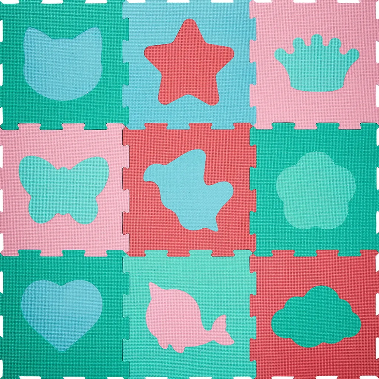 Tapis puzzle mousse 9 dalles 30,5x30,5cm avec formes détachables
