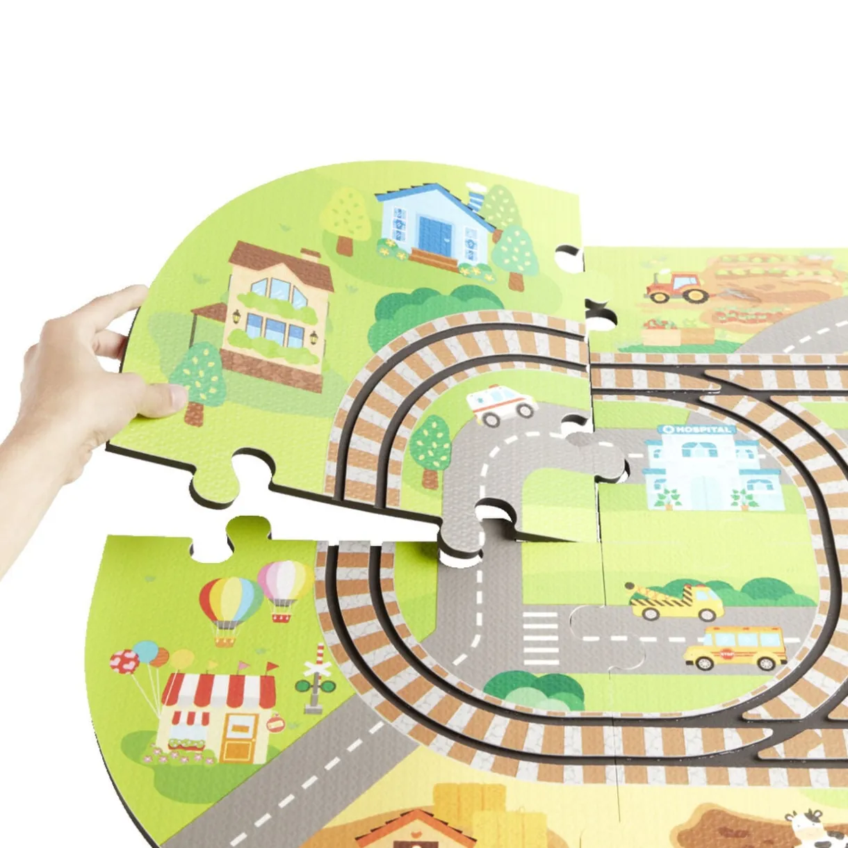 Tapis puzzle pour enfant avec ses trains 21 pièces < Gifi Discount