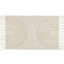 Tapis rectangulaire coton motif tufté arc en ciel beige uni 90x60 cm