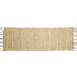 Tapis rectangulaire à franges en jute et coton marron 60x180cm