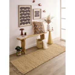 Tapis rectangulaire à franges en jute et coton marron 60x180cm