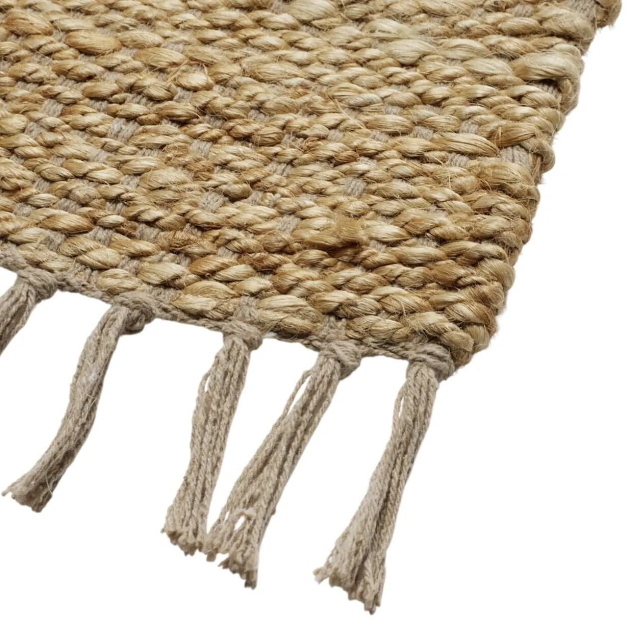 Tapis rectangulaire à franges en jute et coton marron 60x180cm