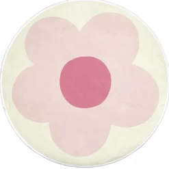 Tapis rond blanc motif marguerite Ø90cm (2 modèles violet ou rose)