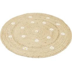 Tapis rond en jute Ø90cm motif marguerites