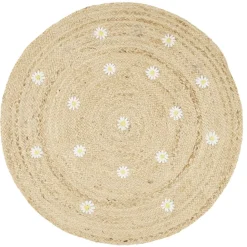 Tapis rond en jute Ø90cm motif marguerites