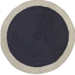 Tapis rond en jute noir et bord naturel