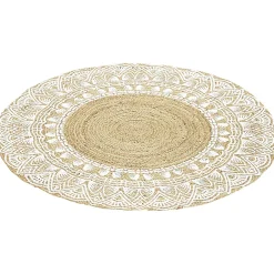 Tapis rond jute motif contour blanc