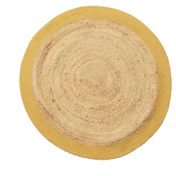 Tapis rond jute naturel contour jaune Ø90cm