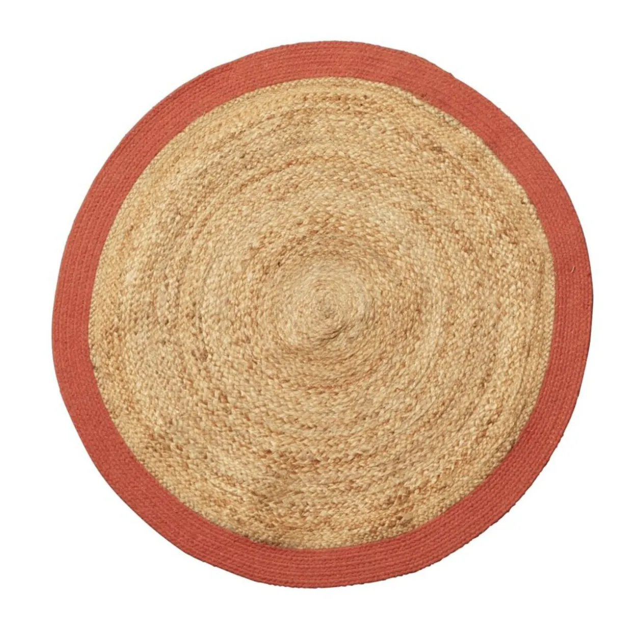 Tapis rond jute naturel contour terracotta Ø90cm