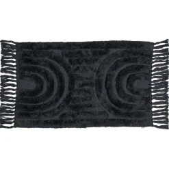 Tapis salle de bain frange coton noir 50x80cm