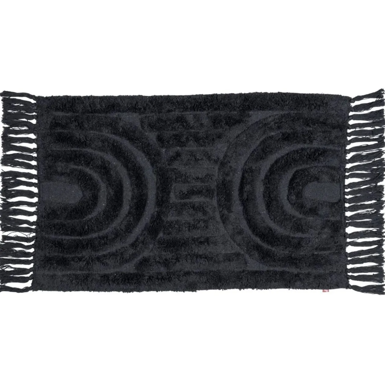 Tapis salle de bain frange coton noir 50x80cm