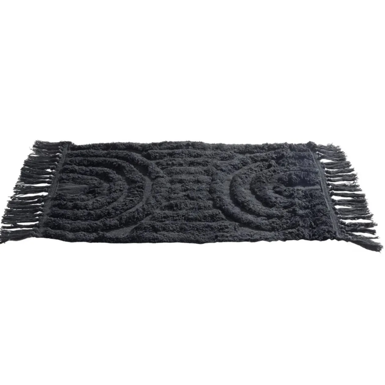 Tapis salle de bain frange coton noir 50x80cm