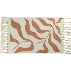 Tapis salle de bain à franges motif feuillage blanc écru et marron 45x70cm < Gifi Hot