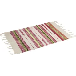 Tapis tressé à franges rayure beige et rouge 100% coton 40x60cm < Gifi Hot