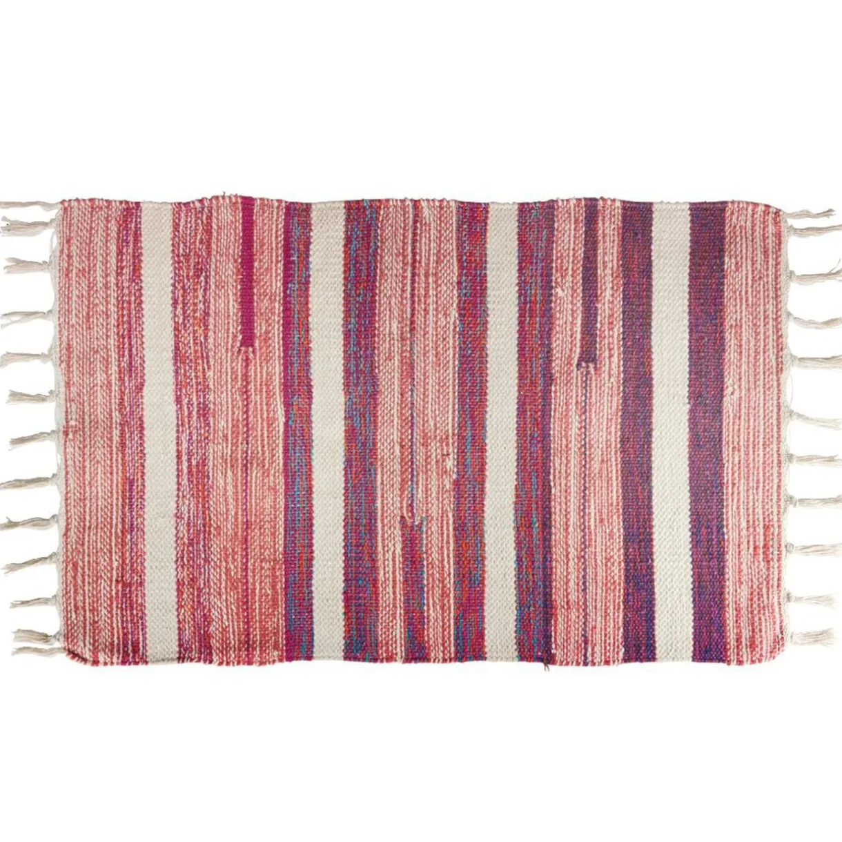 Tapis tressé à franges rayure beige et rouge 100% coton 40x60cm < Gifi Hot