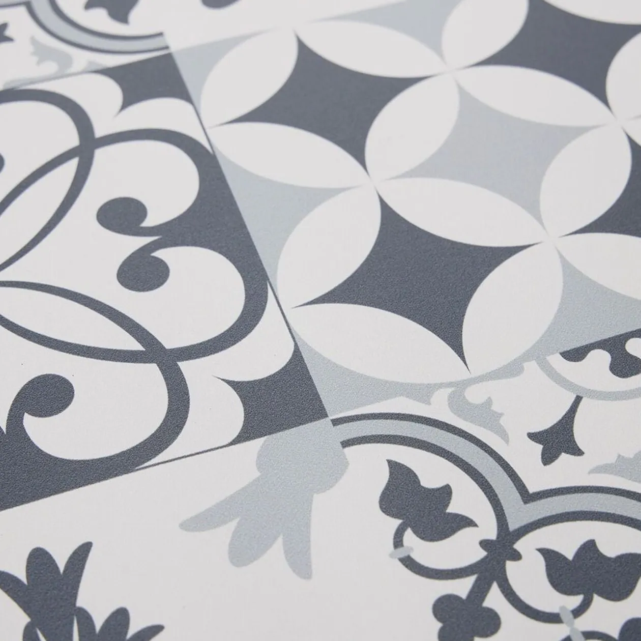 Tapis vinyle façon carreaux de ciment gris et blancs 50x70cm