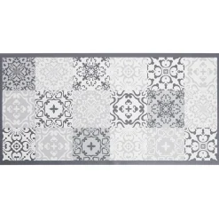 Tapis vinyle imprimé carreau de ciment gris L.99 cm