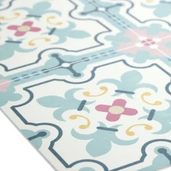Tapis vinyle rectangulaire motif carreau de ciment beige et bleu 50x100cm