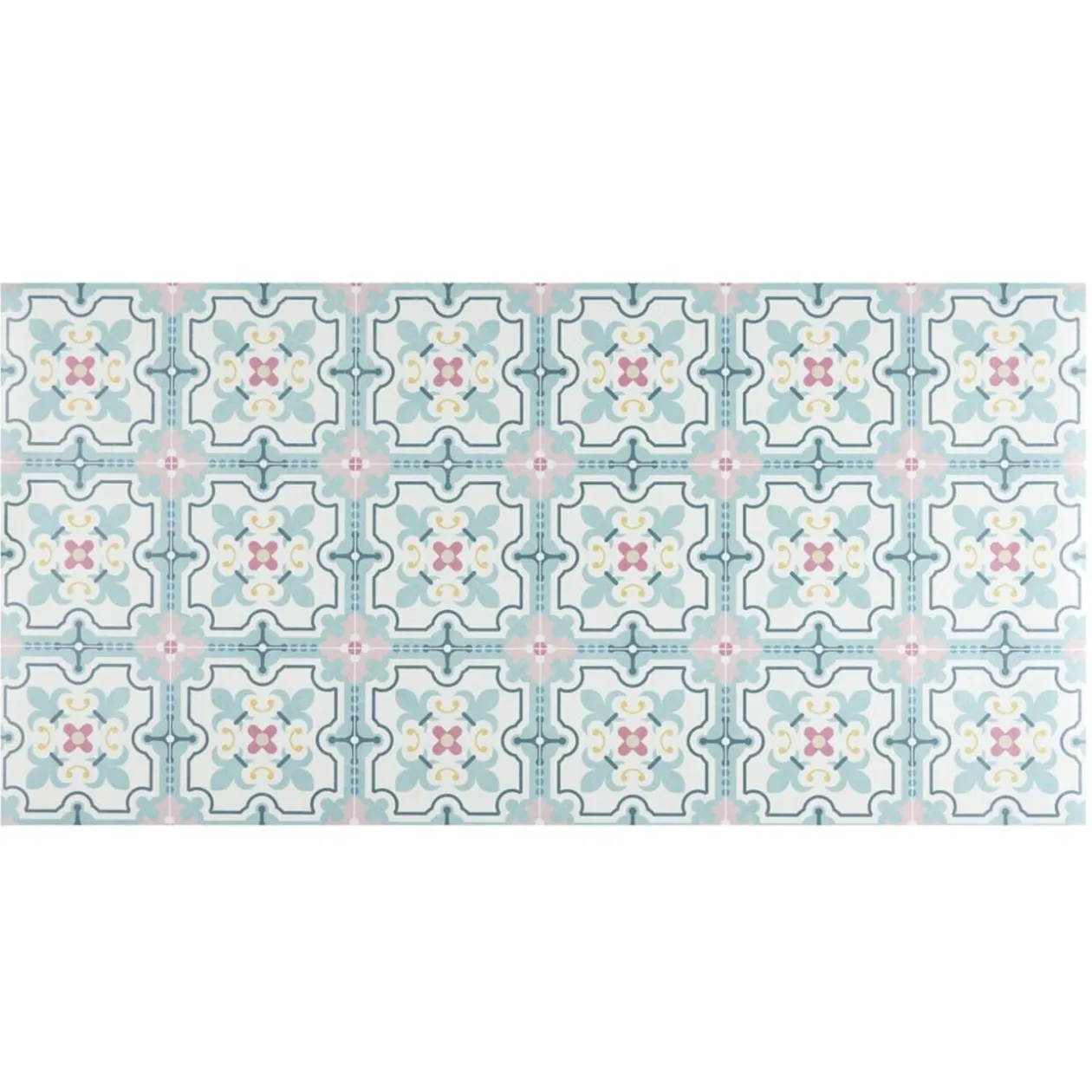 Tapis vinyle rectangulaire motif carreau de ciment beige et bleu 50x100cm