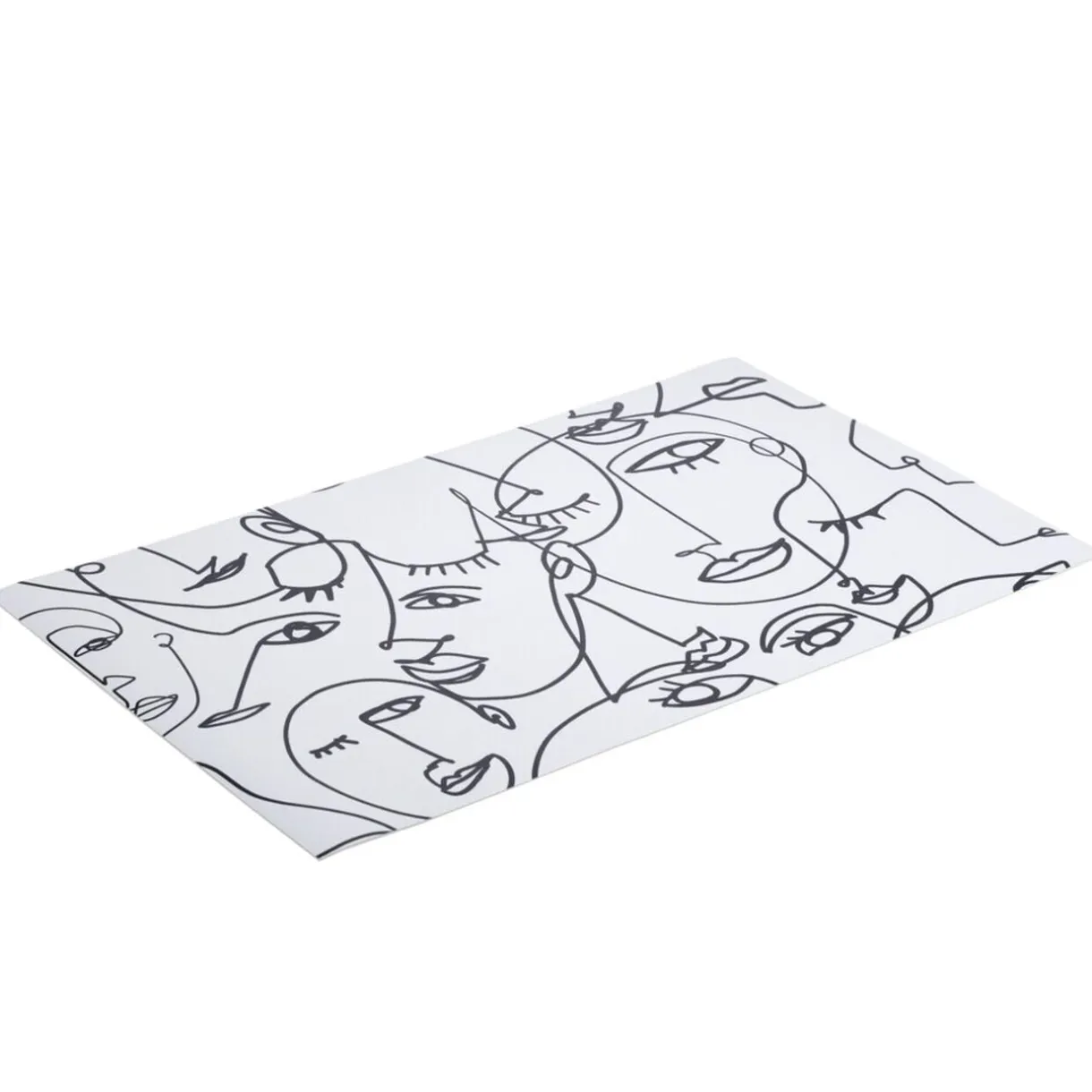 Tapis vinyle rectangulaire visages line art esprit Picasso blanc noir 38x60cm < Gifi Clearance