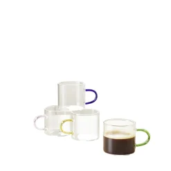 Tasse à café x4 en verre anse colorée Ø5xH5cm