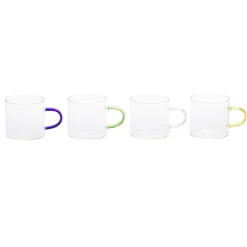 Tasse à café x4 en verre anse colorée Ø5xH5cm
