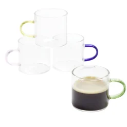 Tasse à café x4 en verre anse colorée Ø5xH5cm