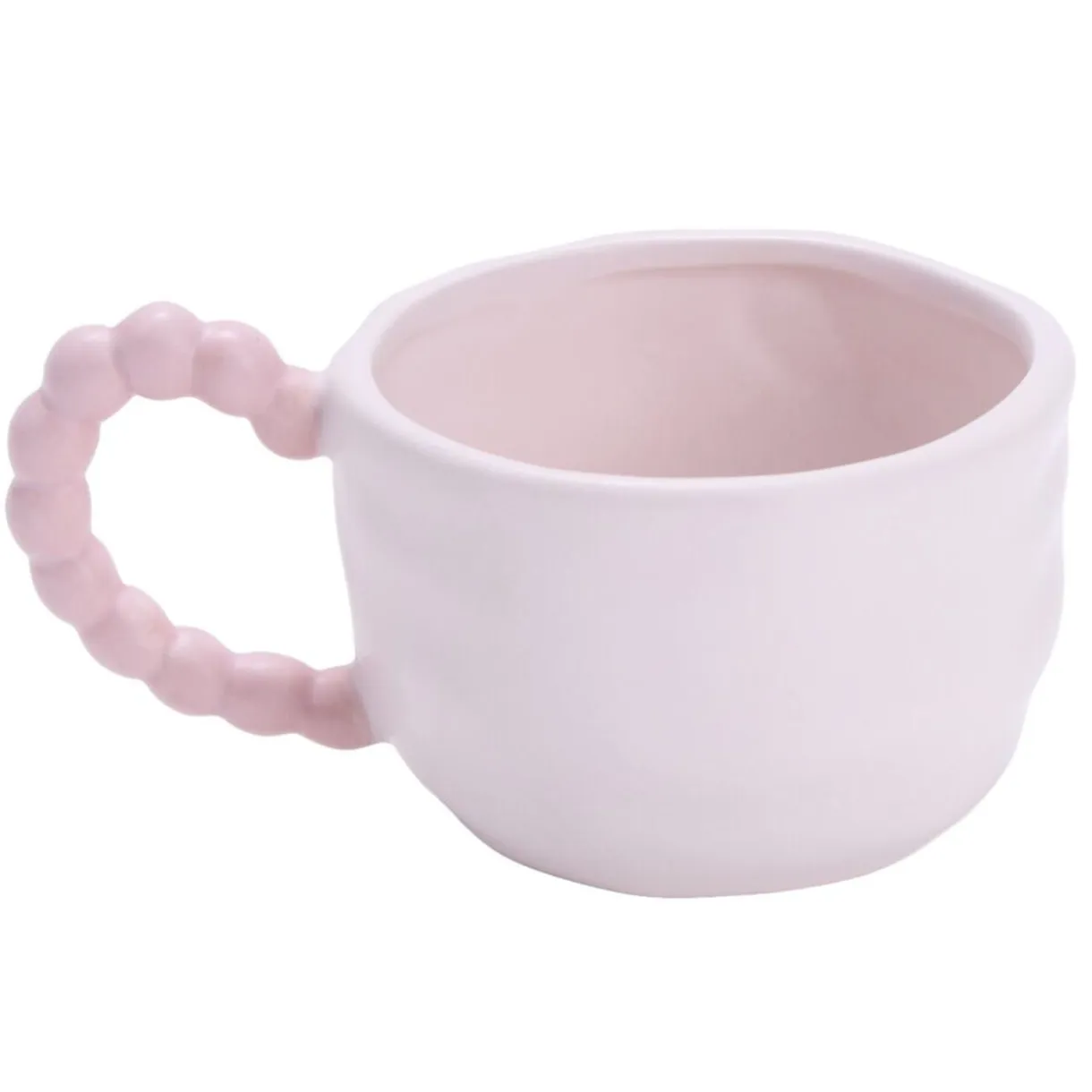 Tasse dolomite motif noeud anse façon perle blanc et rose Ø10xH7cm < Gifi Outlet