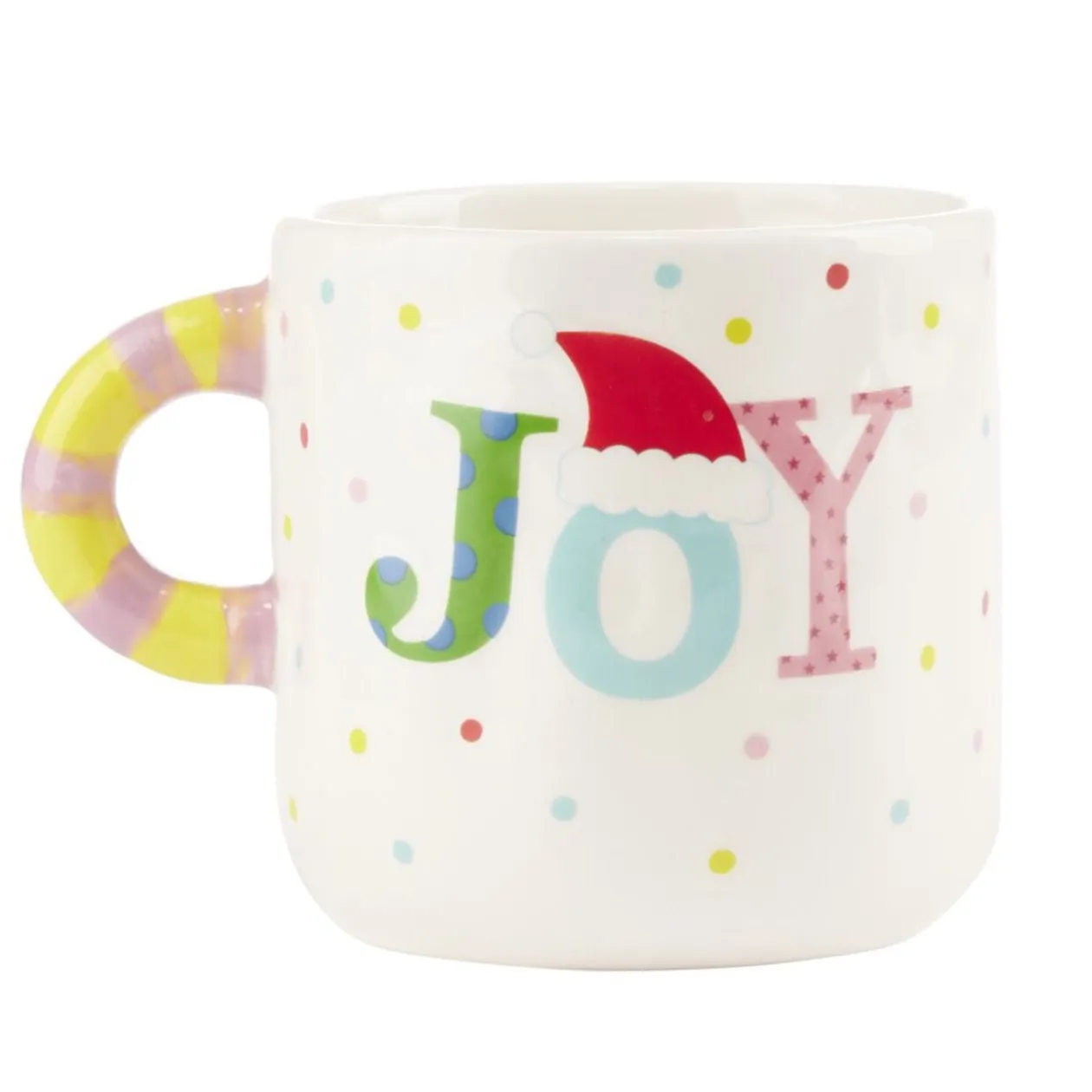 Tasse Noël avec anse à rayures Ø8xH10cm (3 modèles)
