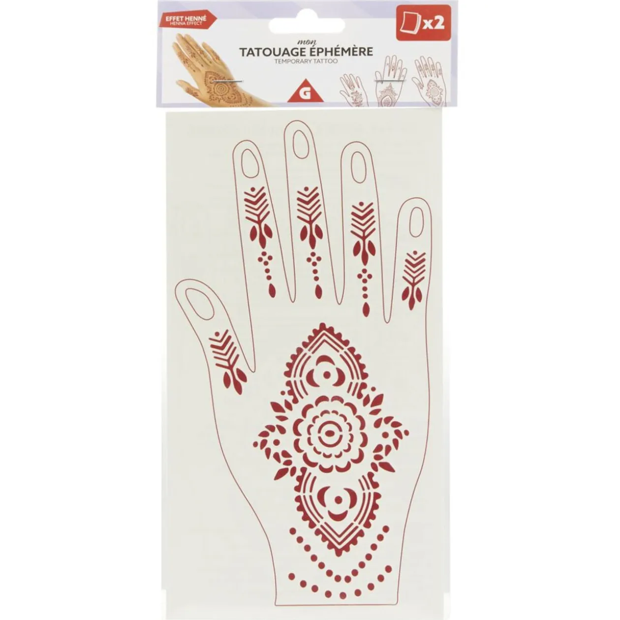 Tatouage orientale éphémère pour les mains façon henné 2 feuillets