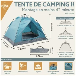 Tente de camping 2 personnes imperméable UV50+ 205x150xH143cm < Gifi Outlet