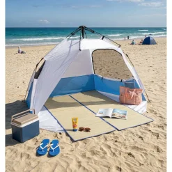 Tente de plage pop-up fibre de verre et polyester bleu 220x150xH144cm < Gifi Hot