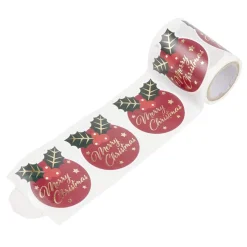 Étiquette autocollante Noël x50 houx Merry Christmas rouge thème fantasia 5x5cm < Gifi Discount
