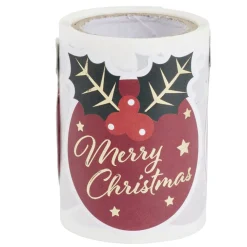 Étiquette autocollante Noël x50 houx Merry Christmas rouge thème fantasia 5x5cm < Gifi Discount