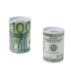 Tirelire cylindrique motif billet de banque