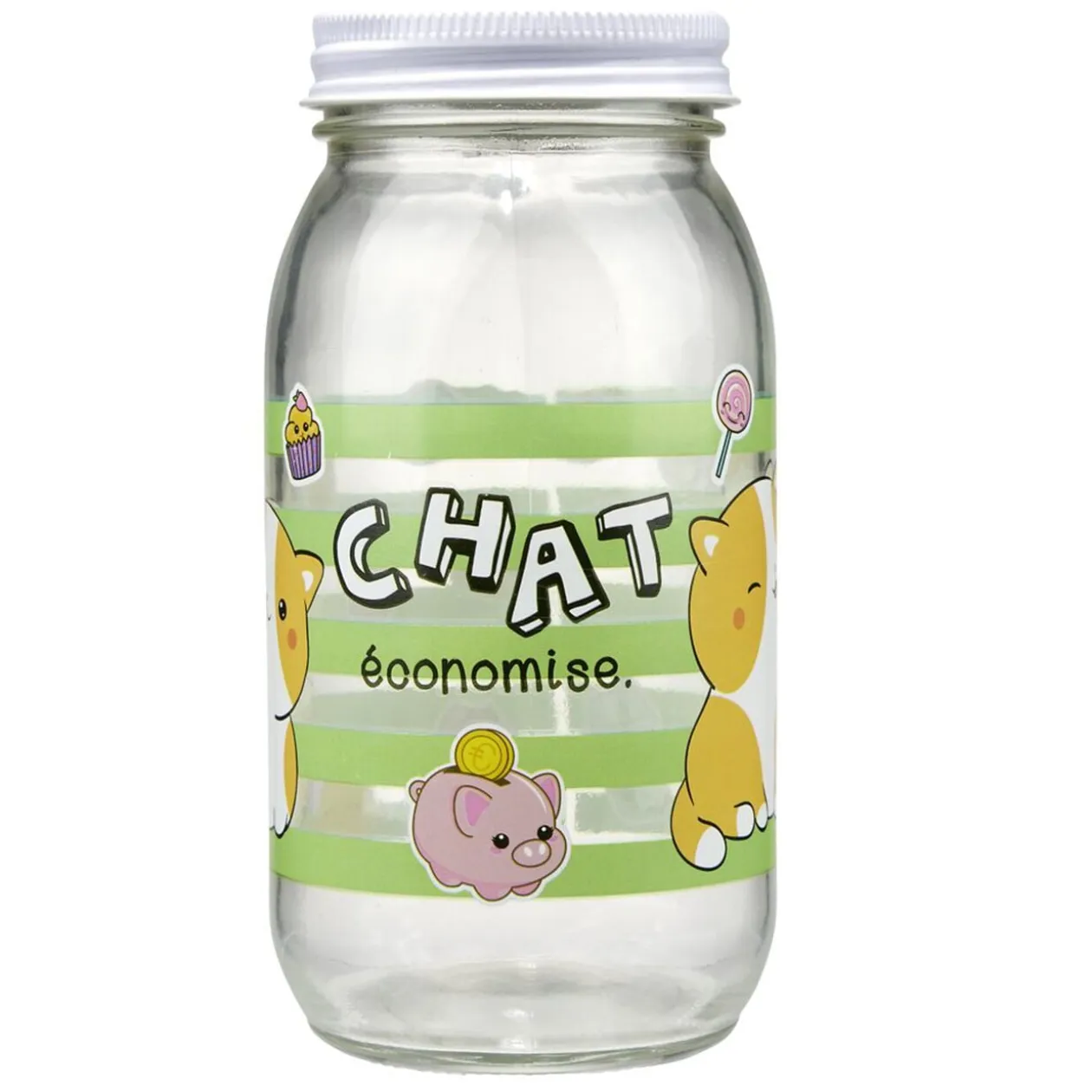 Tirelire kawaii Chat économise bocal verre transparent